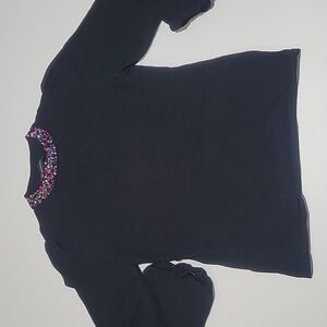 Black Sweater with Multicolor Beaded Collar S